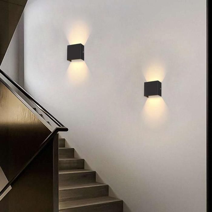 Aplique de pared SMOTOP - 2 bombillas E27 de 6 W, luz blanca cálida 3000 K - Aluminio negro - Estilo escandinavo