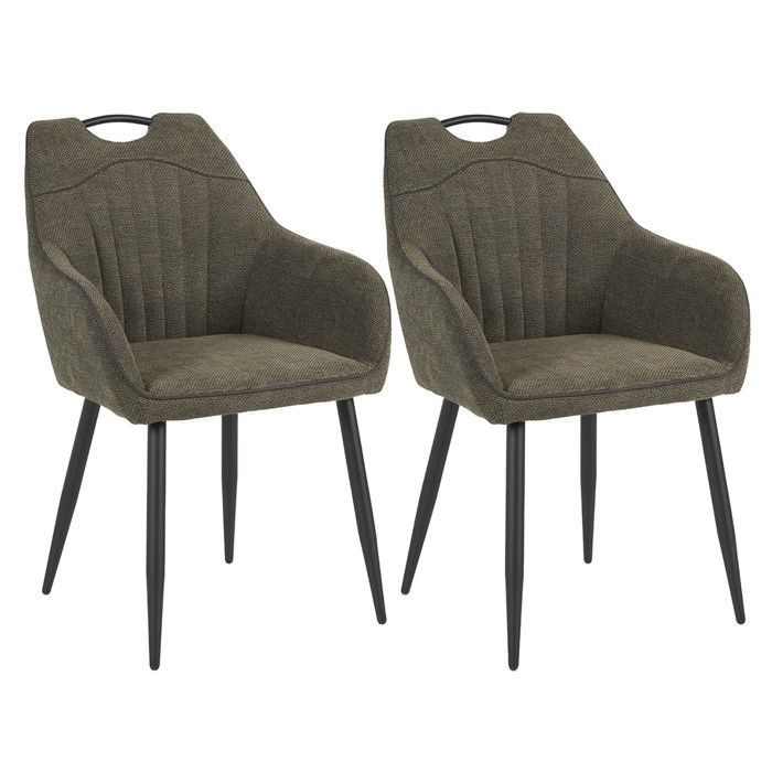 FABRICE - Set of 2 Dining Chairs in Polyester Mesh Fabric with Dark Green Piping
