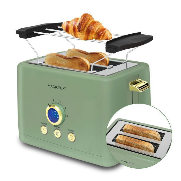 Grille-pain numérique MAGICFOX ClassicToast - 840 W, 2 Fentes extra larges, Éjection Automatique, 3 fonctions préréglées - Vert