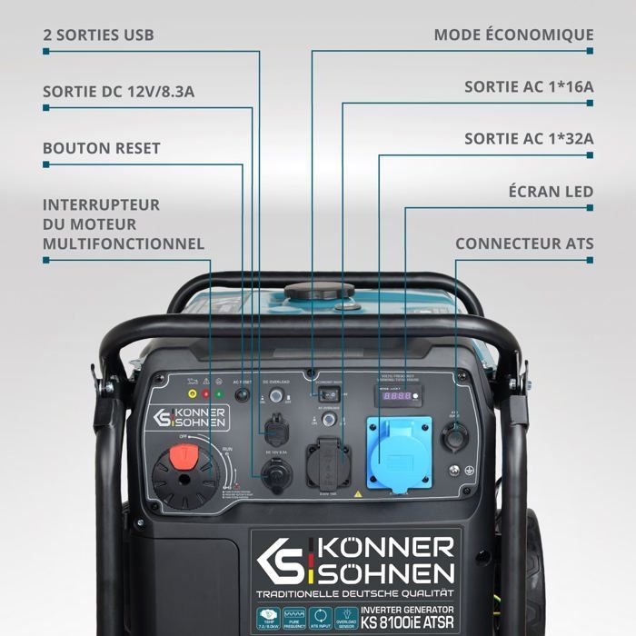 KS 8100iE ATSR inverter generator, maximum/nominal power 8500W/8000W