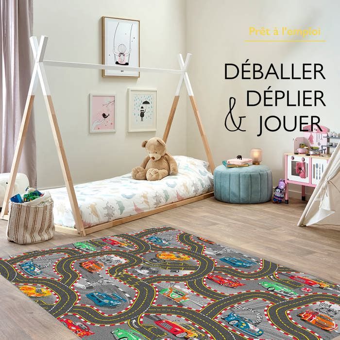 Kinderspeelmat 95x200cm, Racer - Autobaanmat - Wasbaar - Antislip - Carpet Studio
