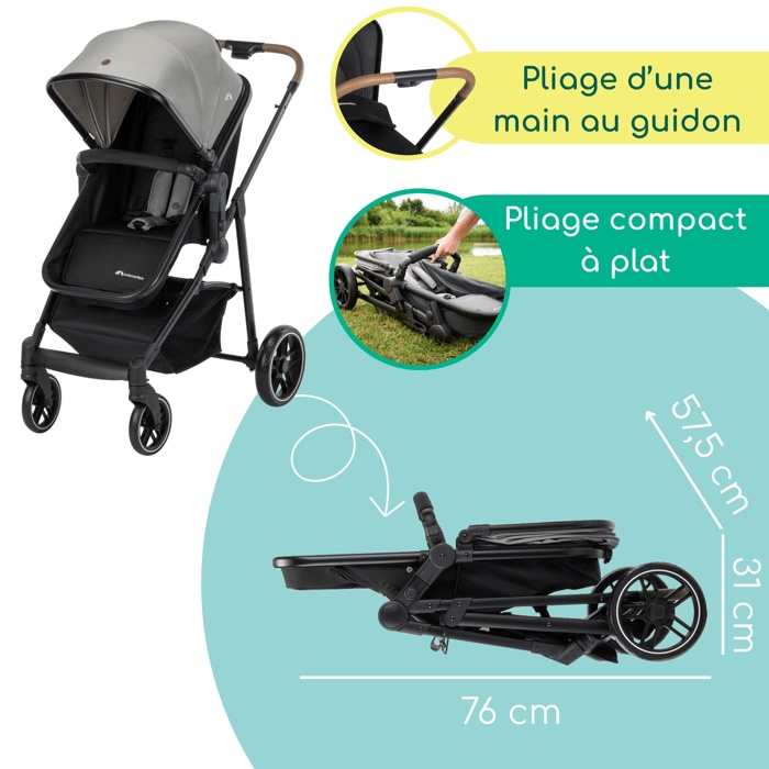 Passeggino BEBECONFORT HAZE TRIO LUX 3 in 1, con navicella + seggiolino auto i-Size + parapioggia + borsa fasciatoio, 0-22 kg, grigio fumé.