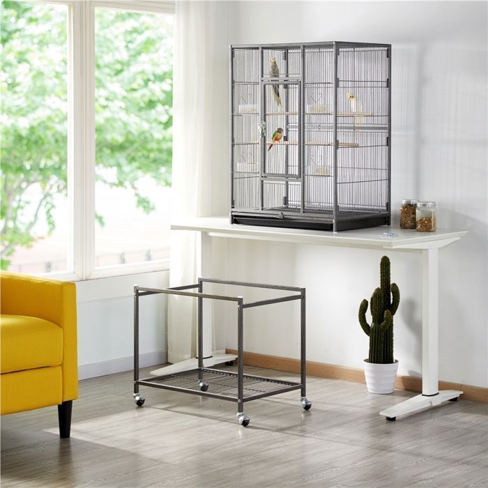 Yaheetech Großer Vogelkäfig mit fahrbarem Ständer, Voliere, Papageienkäfig, 65,5 x 42,5 x 136,5 cm