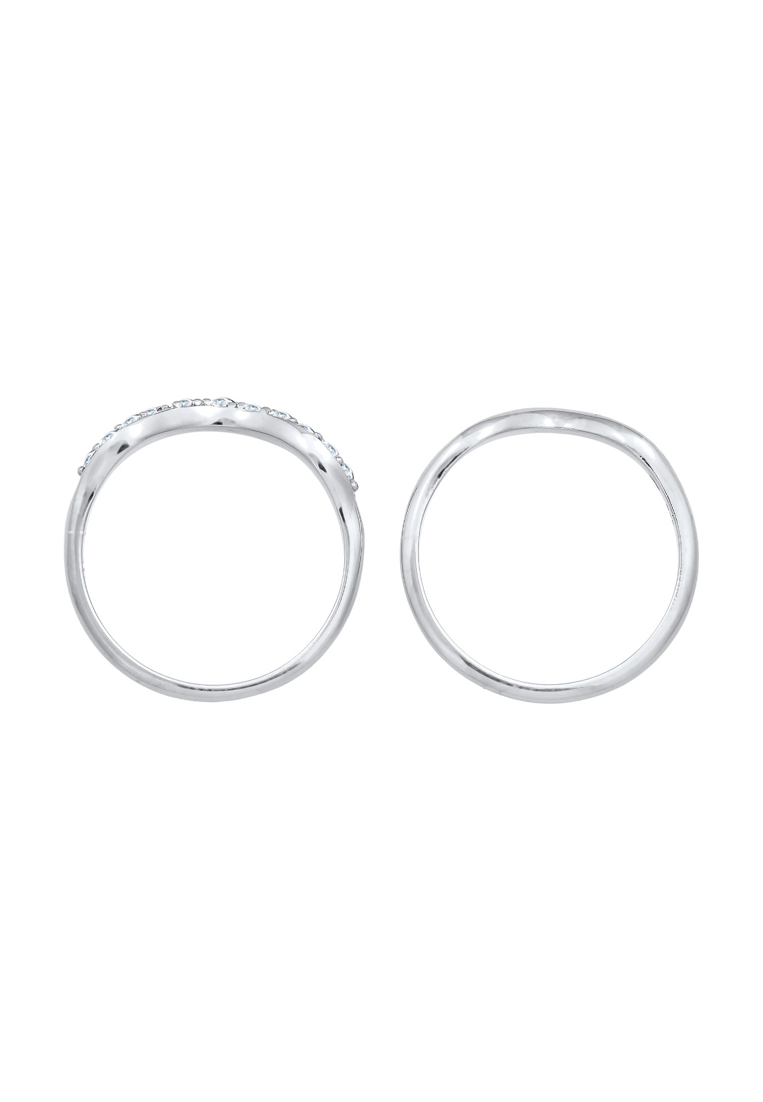 Elli Femmes empilées set de 2 anneaux courbes avec cristaux en argent sterling 925