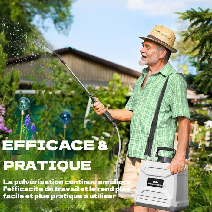 Pulverizador elétrico de jardim 5V/2400mAh com reservatório de água de 5L, retrátil, com 3 bicos ajustáveis.