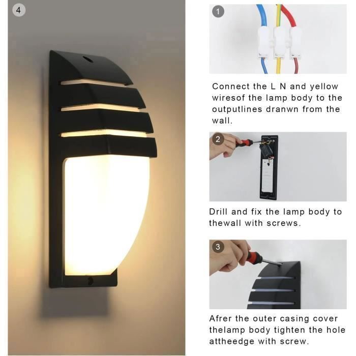 DELIPOP Applique da parete a LED per esterni - 12W Bianco caldo 3000K Alluminio - Impermeabile IP65 per giardino, ingresso, garage - Nero