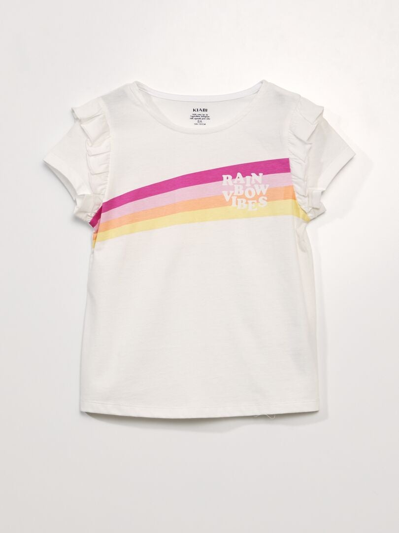 T-shirt van jersey met ruchesmouwen - WIT
