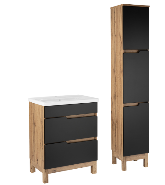 Zestaw Łazienkowy 60cm 2S Alma Słupek Dąb Wotan / Czarny Mat