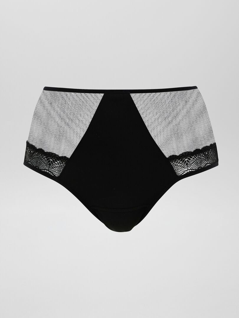 'Sans Complexe' Bi-Material High-Waisted Slip - ZWART