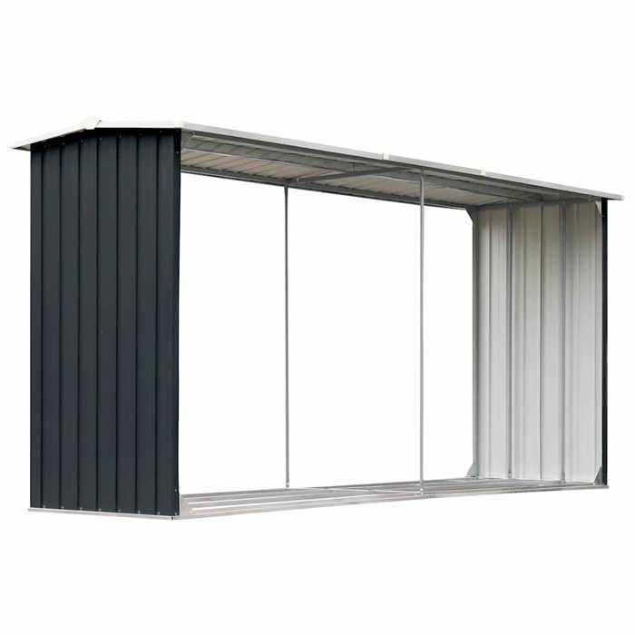 Leñera - vidaXL - Acero galvanizado - 330x92x153 cm - Antracita - Techo inclinado