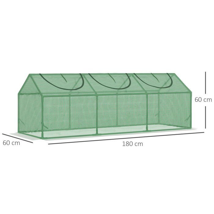 Invernadero de jardín - Outsunny - 3 ventanas - cubierta de PE de alta densidad 140 g/m² - estructura de acero - 180 x 60 x 60 cm - verde oscuro