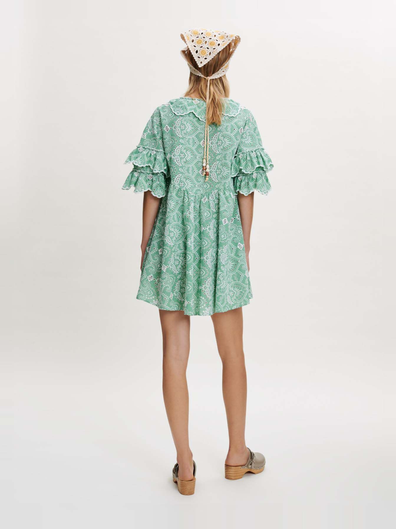 Rochie din bumbac brodată - Vert clair