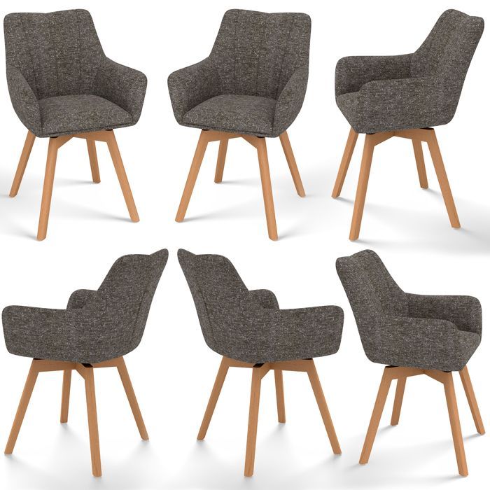 WAFTING Lot de 6 Chaises de Salle à Manger Pivotantes 360°, Accoudoirs et Pieds Bois, Dossier Haut avec Coussin en Molleton.Marron.