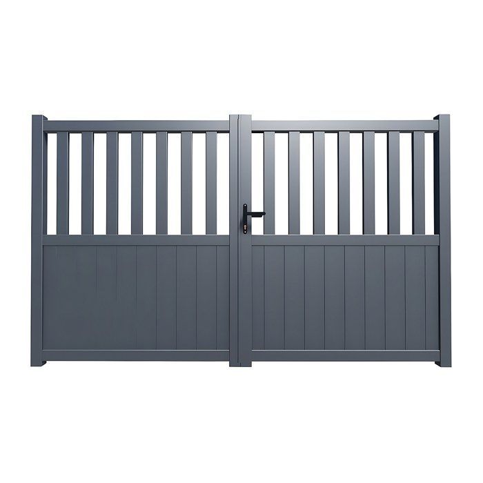 Puerta batiente semimaciza de aluminio TARNOS II, 321 cm de ancho x 148 cm de alto, color antracita.