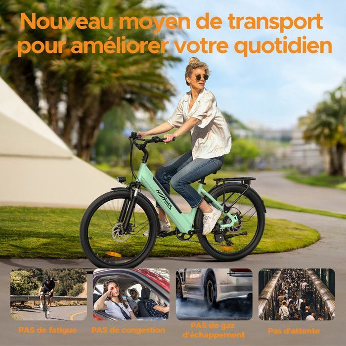 Bicicleta elétrica (bicicleta híbrida) - HILLMILES - Milecity 1 - Motor de 250W - Bateria removível de 36V 13Ah - Autonomia de 100km