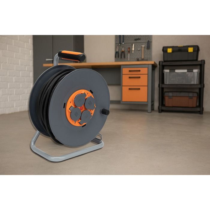 Carrete de cable para obras IP44 con 4 tomas de 16 A, cable 3G1.5mm², 40 m de cable - Naranja - Zenitech