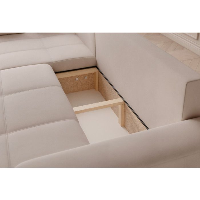 Canapé d'angle Réversible PEDRO - 5 places - Canape Convertible avec Coffre - Tissu Velours - Beige