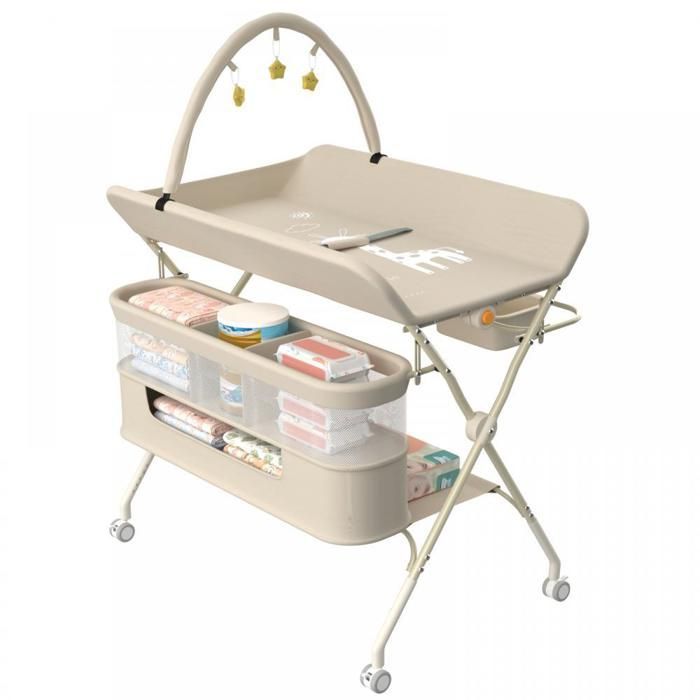 Cambiador plegable 2 en 1 MIPAN - Altura ajustable (83-91 cm) - Con 4 ruedas + bolsa de almacenamiento + arco de juego - Blanco