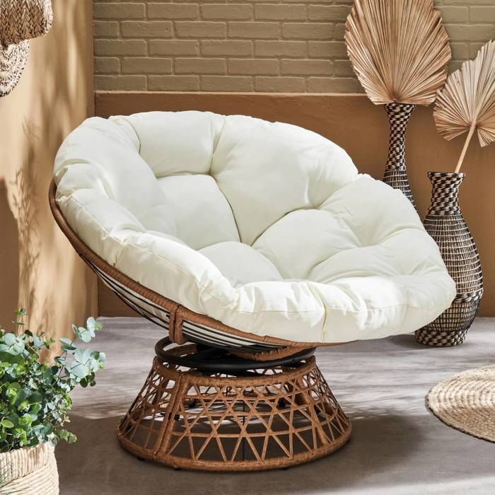 Silla papasan giratoria TAHITI para interior/exterior en poliratán, sofá de dos plazas Ø96cm