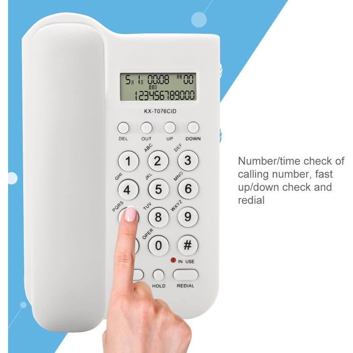 Telefone fixo com fio - FEBEST - Sistema duplo FSK/DTMF - 19,5 x 12,8 x 4,5 cm - Branco - Montagem em parede ou mesa