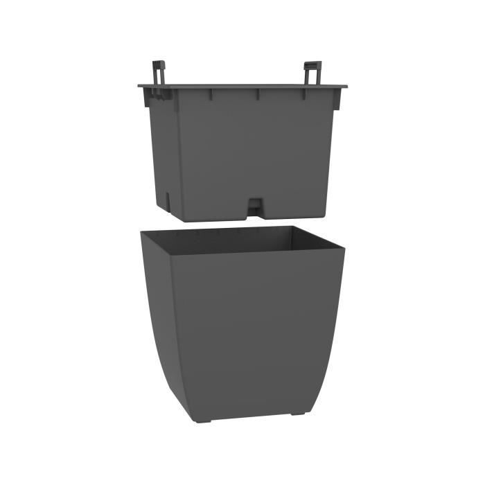 Hoher, quadratischer Blumentopf – EDA – Diva Basalt – 42 l – 43,5 x 43,5 x 78,2 cm (H) – Herausnehmbarer Inneneinsatz – Anthrazitgrau