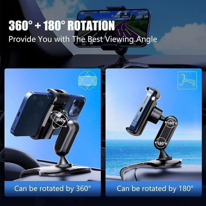 Support Téléphone Voiture,360 degrés de Rotation Universelle,pour Tableau de Bord et Pare-Brise, Compatible avec Les téléphones