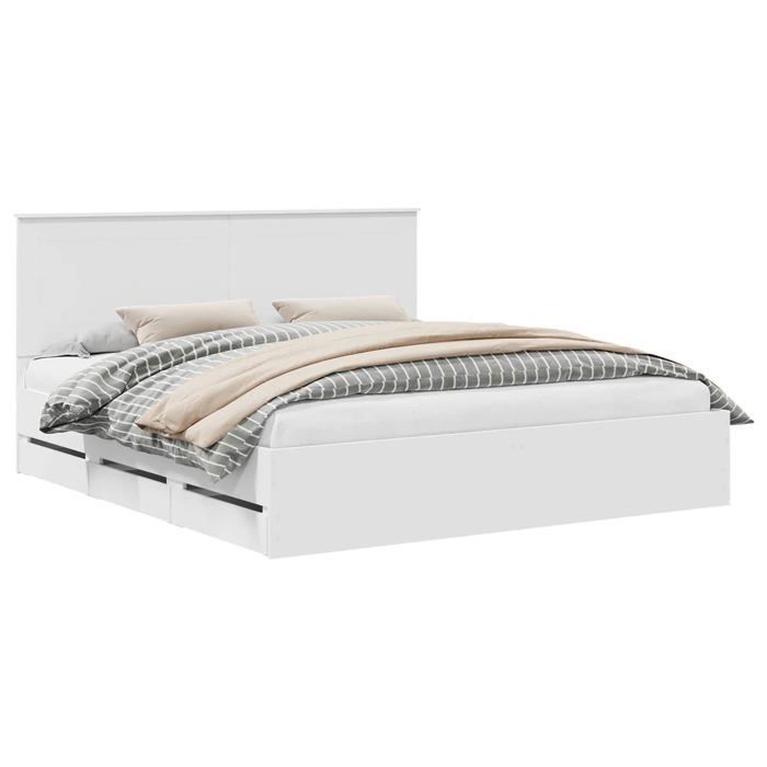 Estructura de cama con cajón - vidaXL - Blanca - 180x200 cm - Madera de ingeniería - Diseño moderno - Almacenamiento integrado