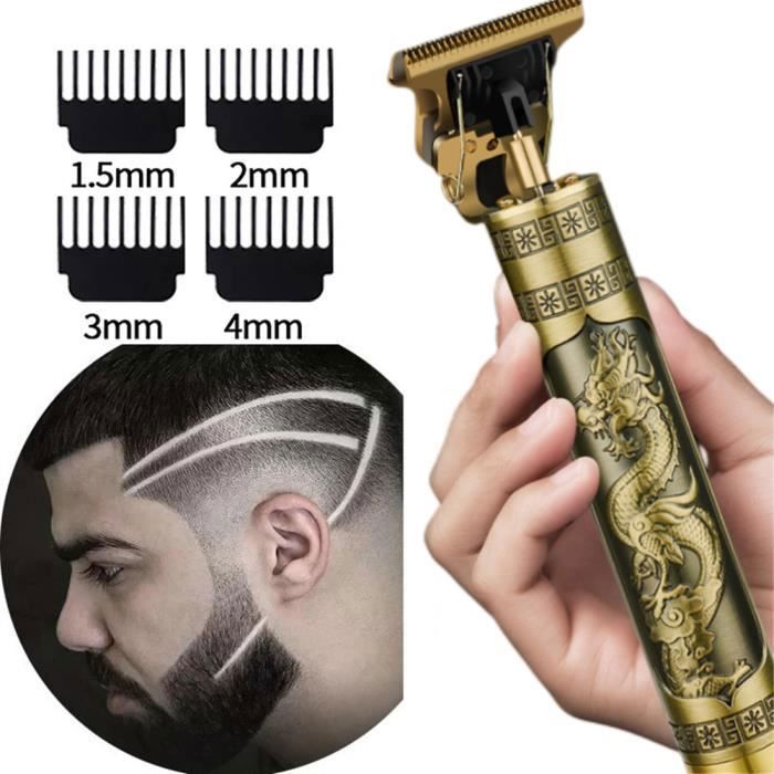Rasoir électrique Hommes Tondeuse à Barbe Cheveux Professionnel Finition Sans fil Dragon Doré Rétro T-Blade Salon de Coiffure Cadeau