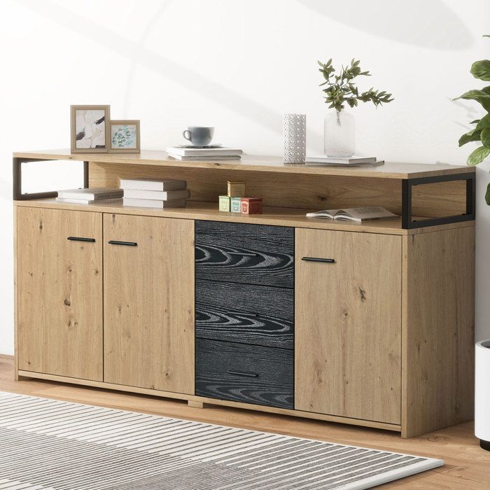 Credenza in stile industriale con tre ante e tre cassetti - FOTOPRO - Cucina - Legno - Marrone - 150*35*75,9 cm
