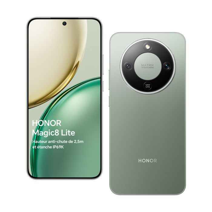 Smartphone HONOR Magic8 lite 5G, 8 GB de RAM, 256 GB de almacenamiento, pantalla verde AMOLED de 6,79”, batería de 7500 mAh, cámara de 108 Mpx + OIS - Versión UE