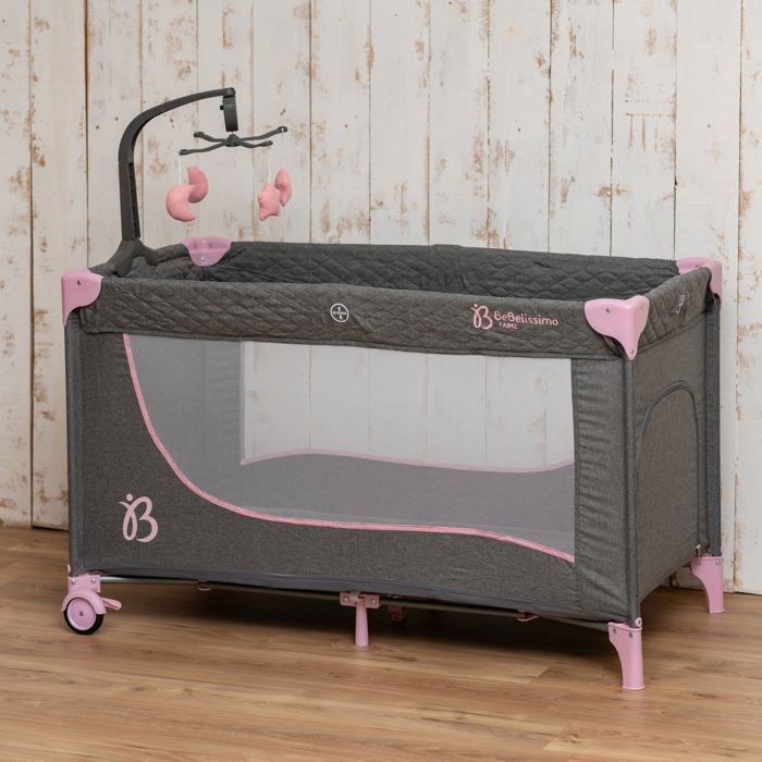 BEBELISSIMO - Lettino da viaggio per neonati - culla - dalla nascita - per la notte - letto pieghevole - 2 livelli - rosa