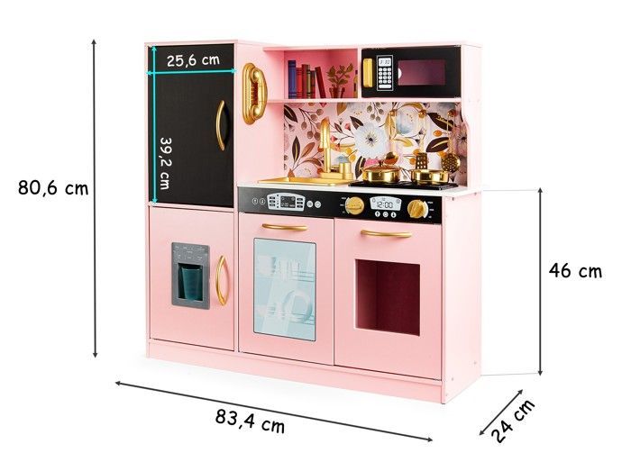 MEMO Roze Houten Keuken voor Kinderen: Realistische Licht- en Geluidseffecten, Gouden Accessoires! Leuk en leerzaam!