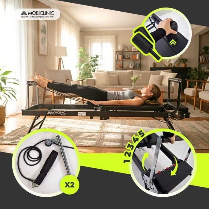 Máquina de Pilates Reformer Mobiclinic: Diseño plegable y compacto, estructura robusta y duradera. Pilatfit