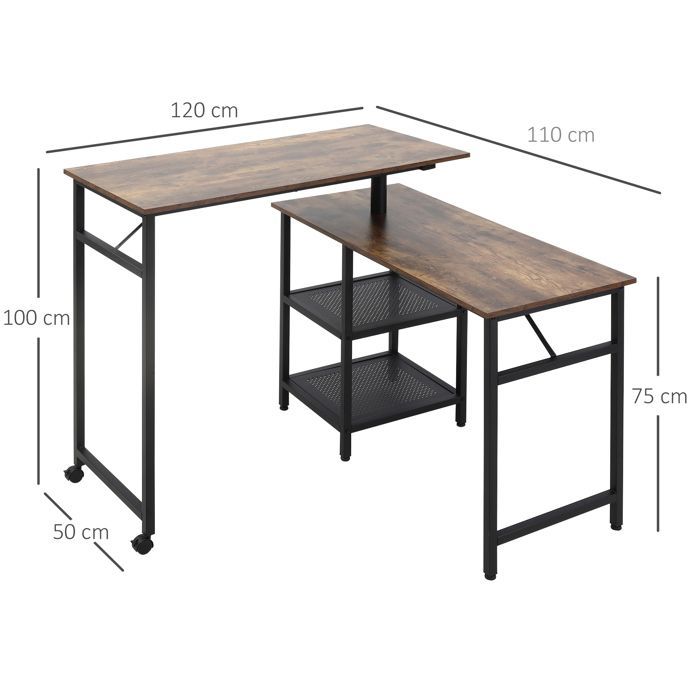 Bureau d'angle HOMCOM Panneau de particule 180x50x100cm Marron