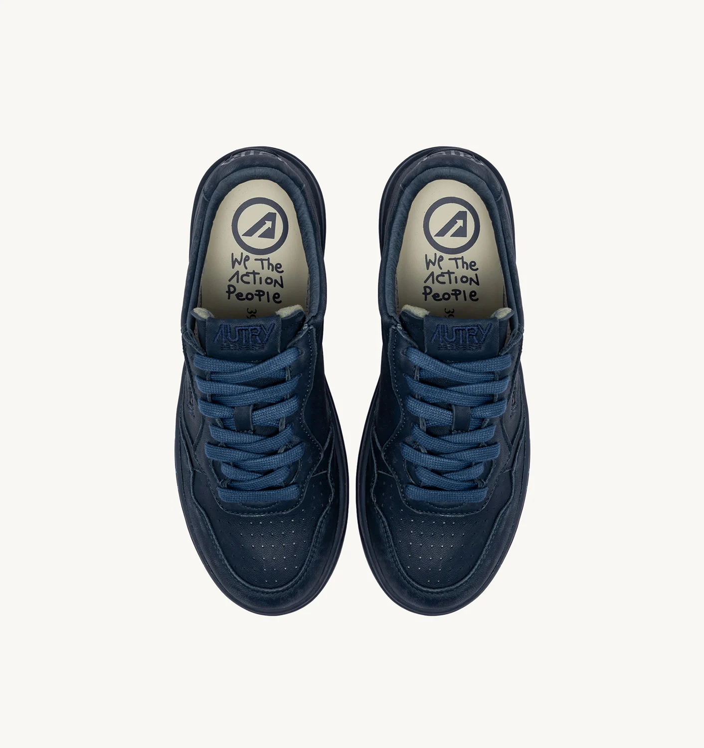 TENIȘI MEDALIST JOS DIN PIELE NAPPA CULOARE DENIM ÎNCHIS