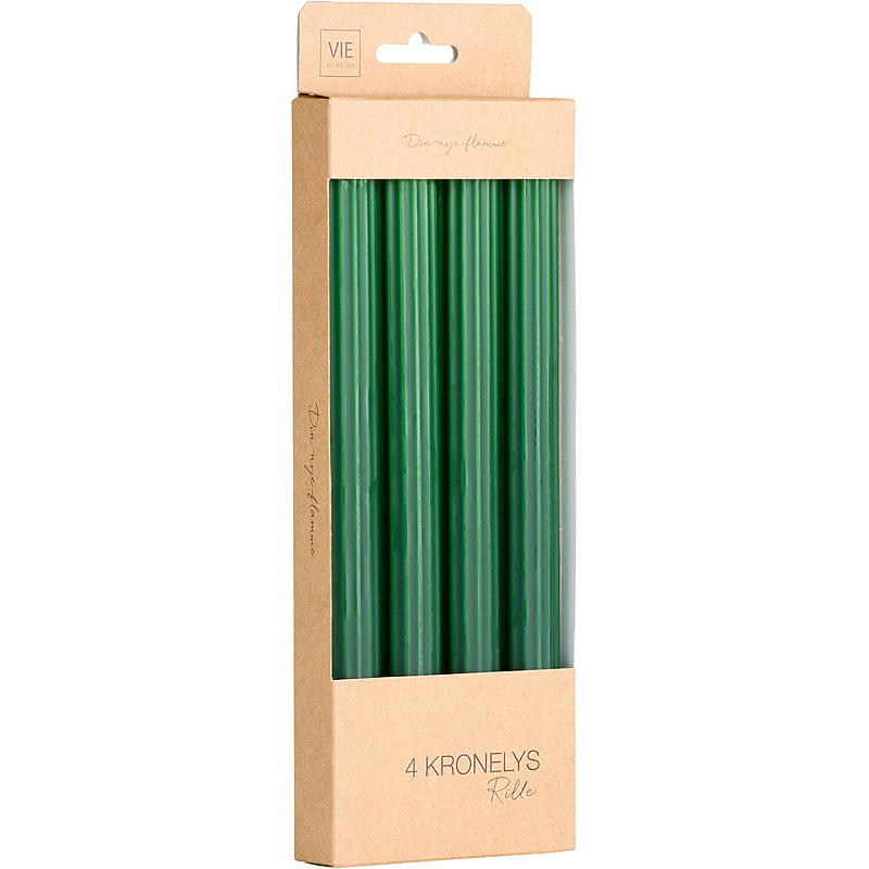 Bougie Vie Selected, lot de 4, 24 cm, rainurée, vert paraffine