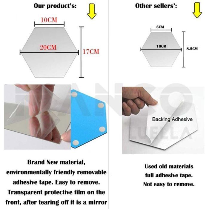 12 pegatinas de pared hexagonales de espejo de 10 cm, hexágonos acrílicos decorativos 3D para bricolaje, azulejos de plástico para pared y mesa de sala de estar.