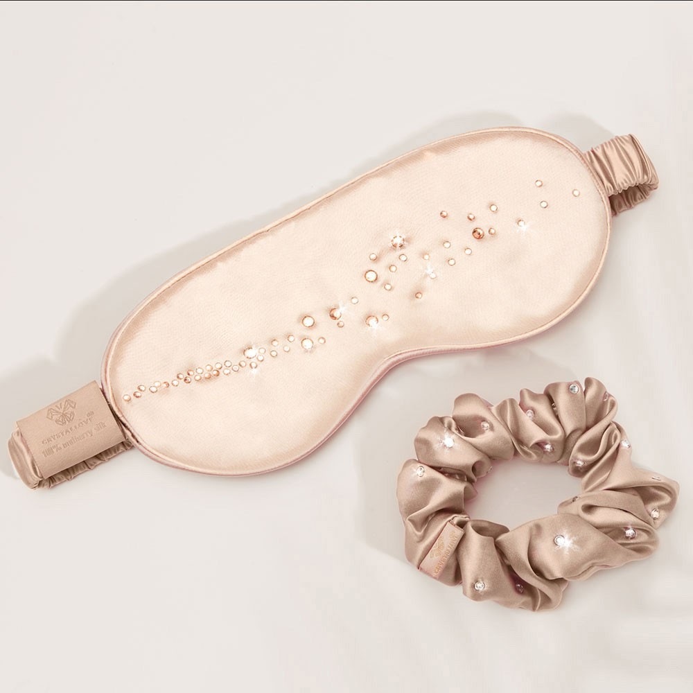 Ensemble d'accessoires de soin Crystallove : masque en soie et élastique à cheveux – 1 pièce