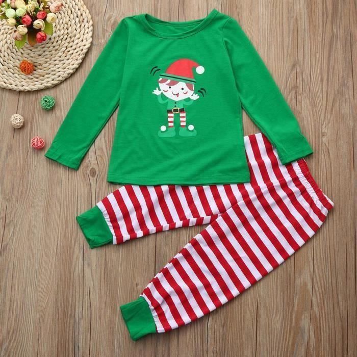 Pijama navideño familiar - FUNMOON - Verde - Niñas - Dos piezas - Ropa de dormir
