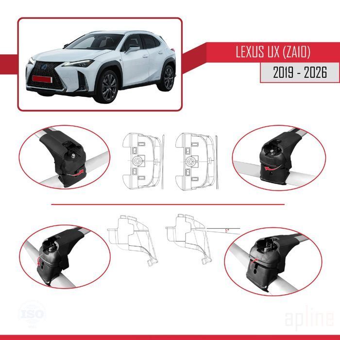 Barras de techo ACE-2 compatibles con Lexus UX (ZA10) 2019-2026, portaequipajes de techo para coche, rieles de aluminio gris, 2 barras.
