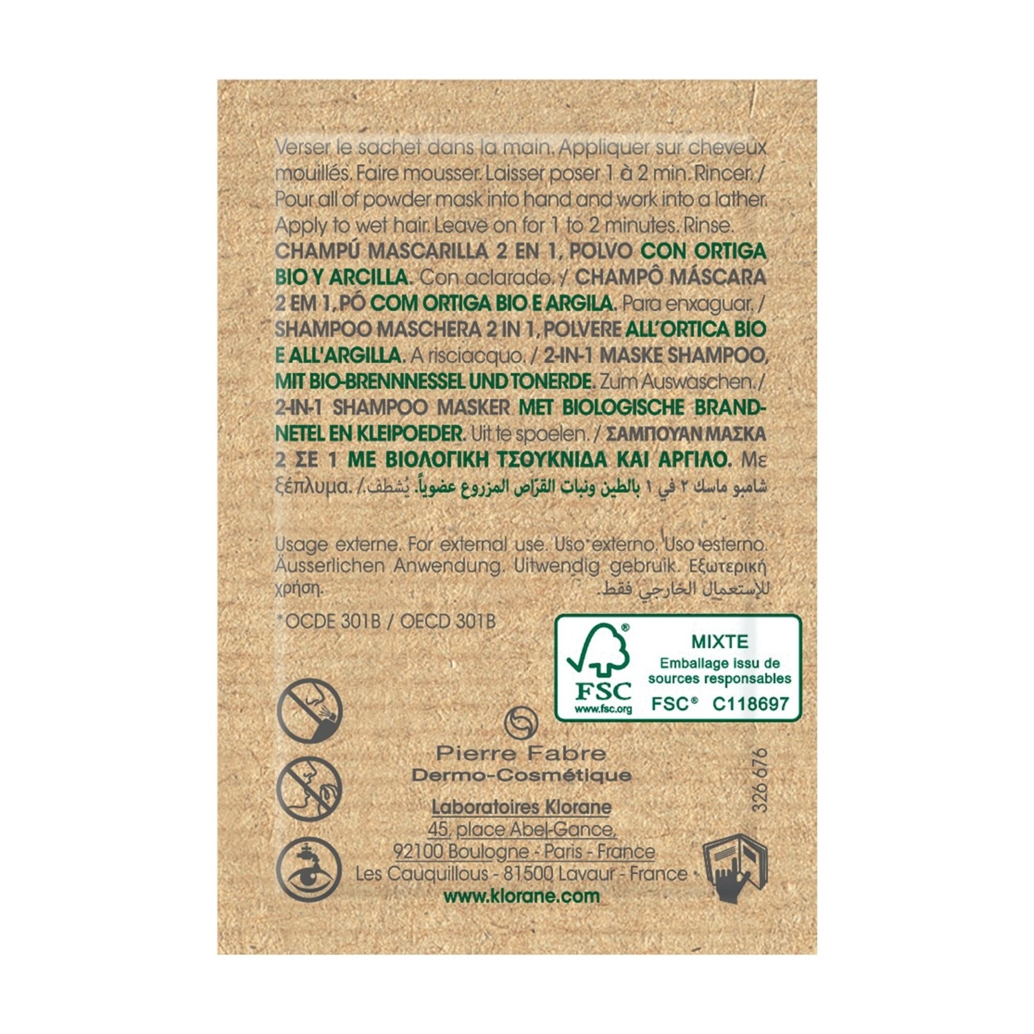 Klorane Shampoing masque à la poudre d’Ortie BIO