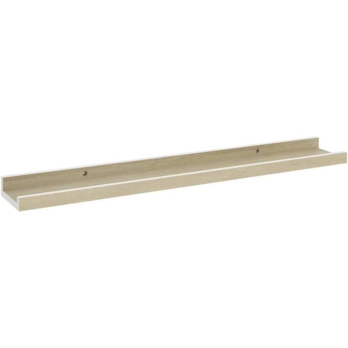 Estantes de pared de 2 piezas, blanco y roble Sonoma, 60x9x3 cm, MDF, fácil de limpiar, estantes colgantes, estantes de pared decorativos [H4336]