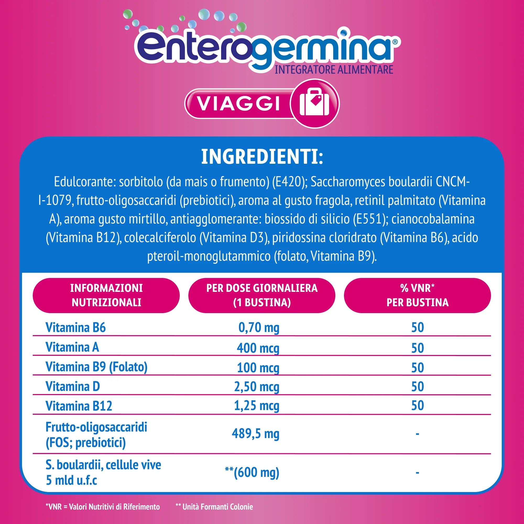 ENTEROGERMINA Reisvoedingssupplement Enterogermina Gefermenteerde melkingrediënten 12 zakjes