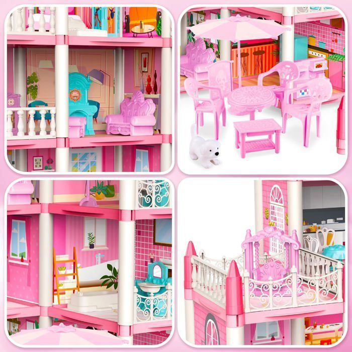 Casas de muñecas para niñas con muebles y decoración, 11 habitaciones, 4 figuras, 4 pisos, luces, regalo DIY para