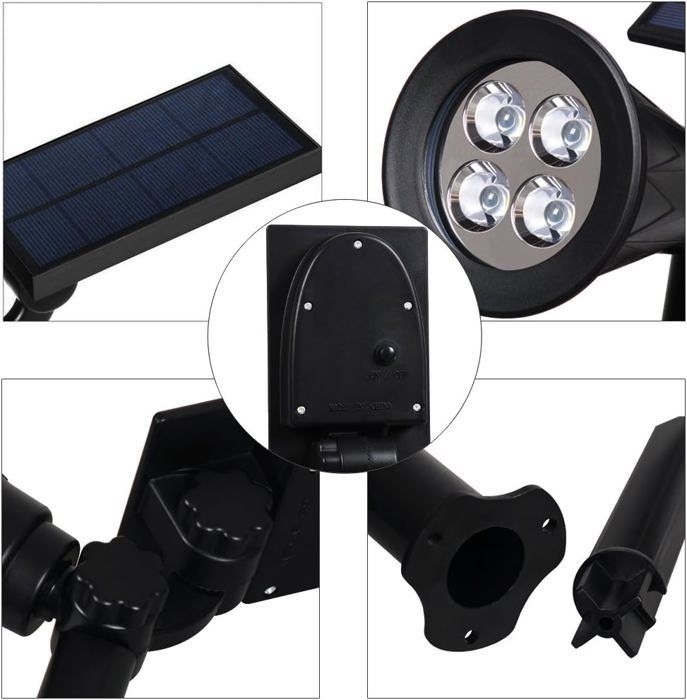 Foco solar exterior inalámbrico e impermeable IP65 para jardín, con ángulo de inclinación ajustable de 180°. (Blanco frío 6000K)