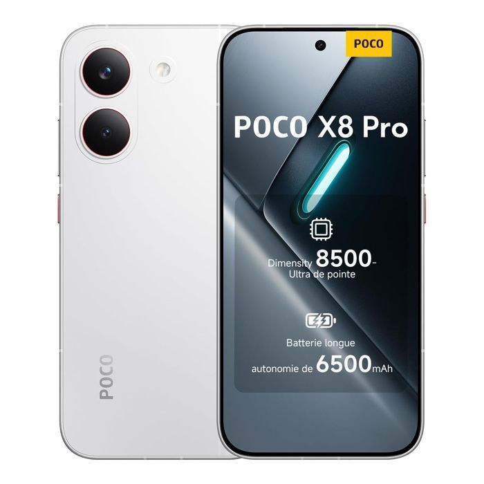 Xiaomi POCO X8 Pro 5G Smartphone, 8 GB RAM, 256 GB lagerplads, hvid, Dimensity 8500-Ultra, 50 MP Sony IMX882 Sensor med OIS, 6500 mAh batteri