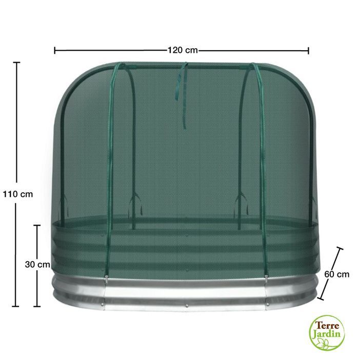 Raised metal vegetable garden bed 120x60x110 cm with hoops + protective netting, rust-resistant galvanized steel - grey/green