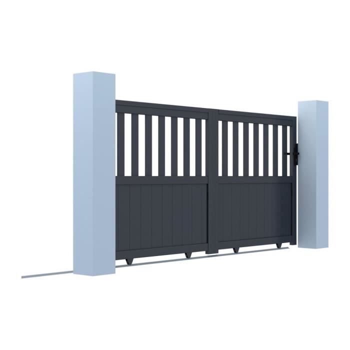 Portail coulissant aluminium semi ajouré L314 x H140 cm anthracite en kit TARNOS II