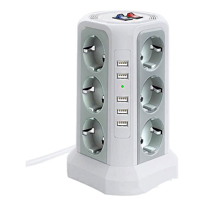 Overspanningsbeveiliging en stekkerdoos, stekkerdoos met 5 USB-poorten en 12 stopcontacten, stekkerdoos met 3 schakelaars