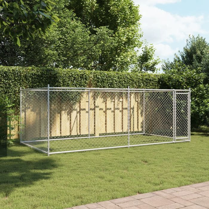 vidaXL Cage pour Chien avec Porte, Chenil pour Chien, Maison pour Chien, Niche de Jardin Patio Terrasse, Gris 4x2x1,5 m 3209578